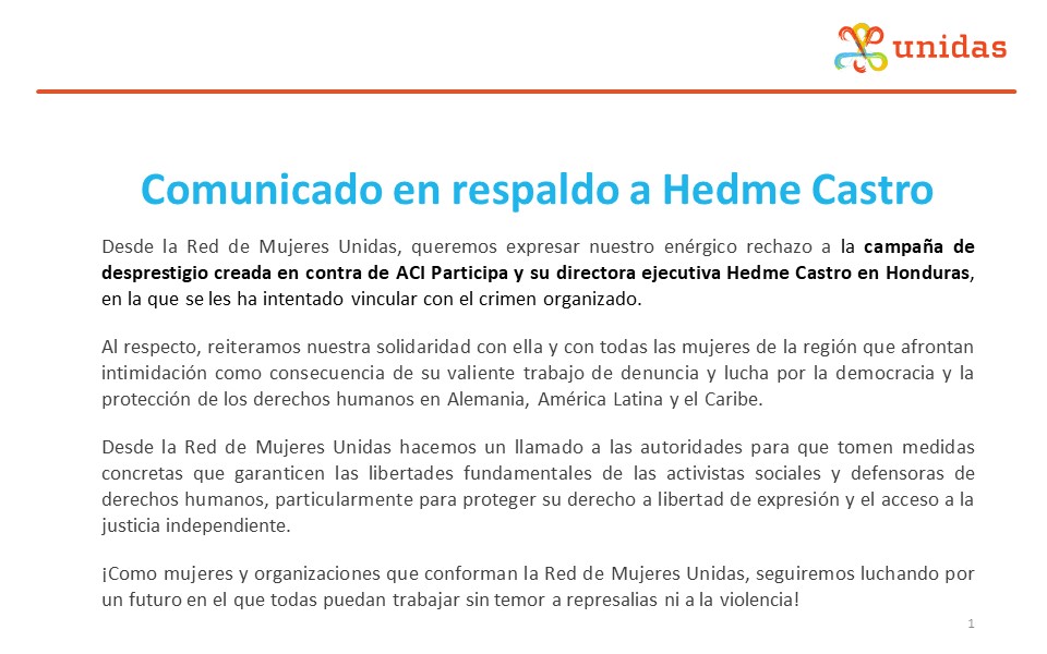 Comunicado en respaldo a Hedme Castro