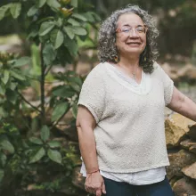 Rosa Emilia Salamanca in her garden. She describes her peace work as sowing seeds that will one day grow into a forest, photo and ©: Victoria Holguín